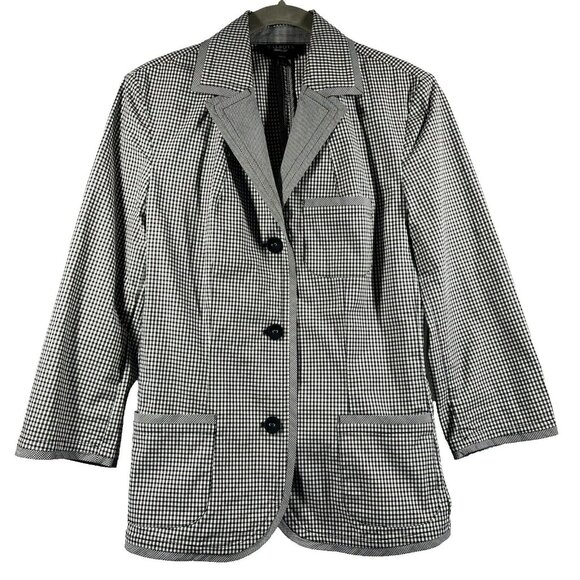 Talbots Women's Jacket Size 8 Black White Check Unlined Button Pockets Stretch - Picture 1 of 8